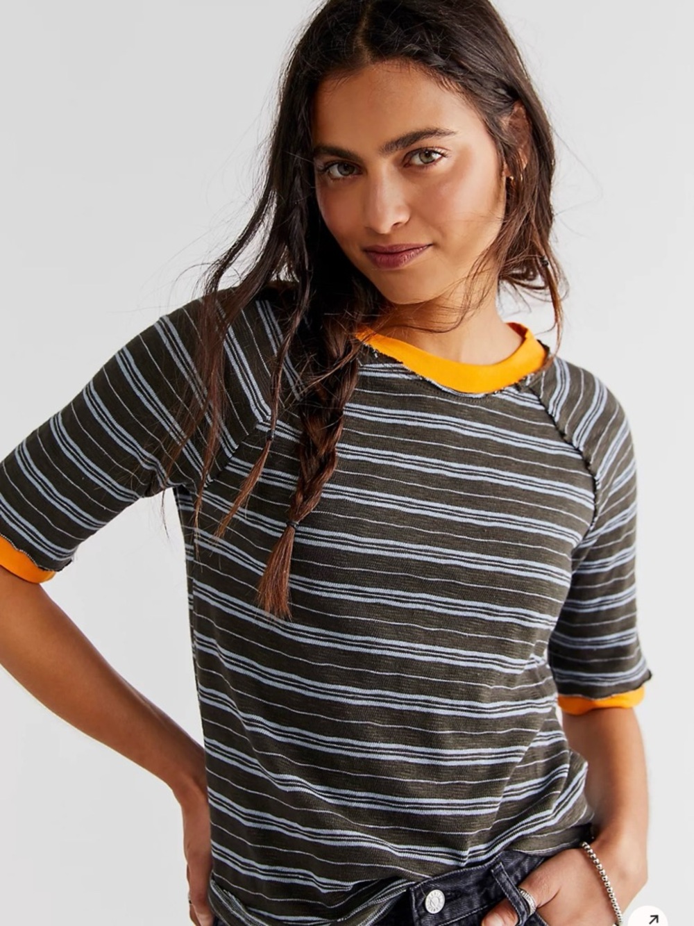 Free People We The Free Have At It Striped Retro Raglan Tee Size L NWOT